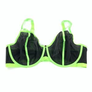 Cacique Neon Sheer Unlined Demi Bra Size 44DDD Womens Black Bright Green Plus